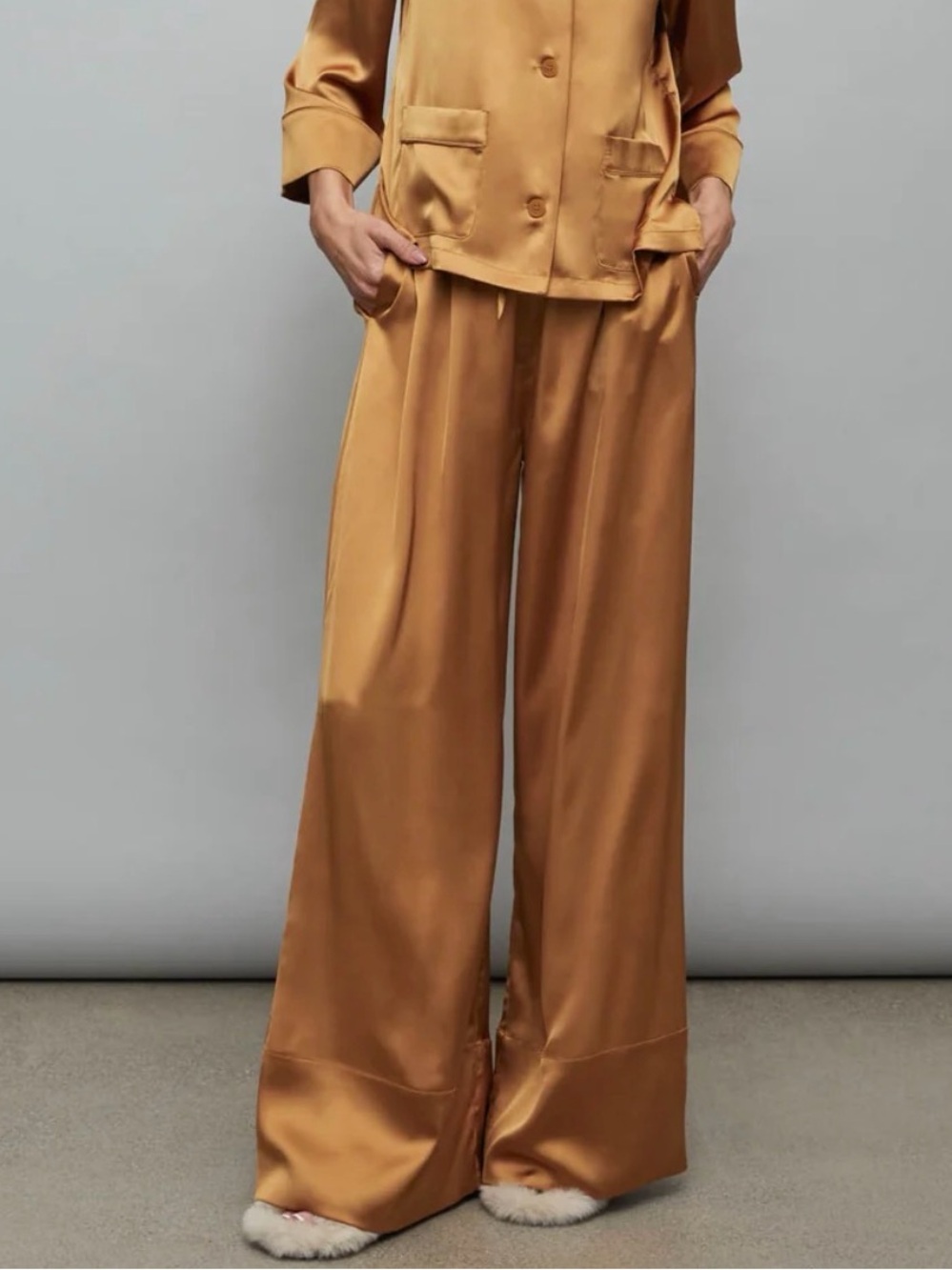 Carbon 38 Satin Wide Leg Pant - Rust